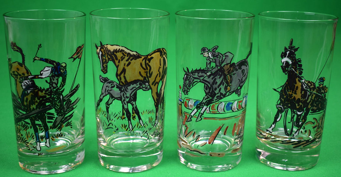 "Set x 4 Paul Brown/ Brooks Brothers Hand-Painted Equestrian Highball Glasses"