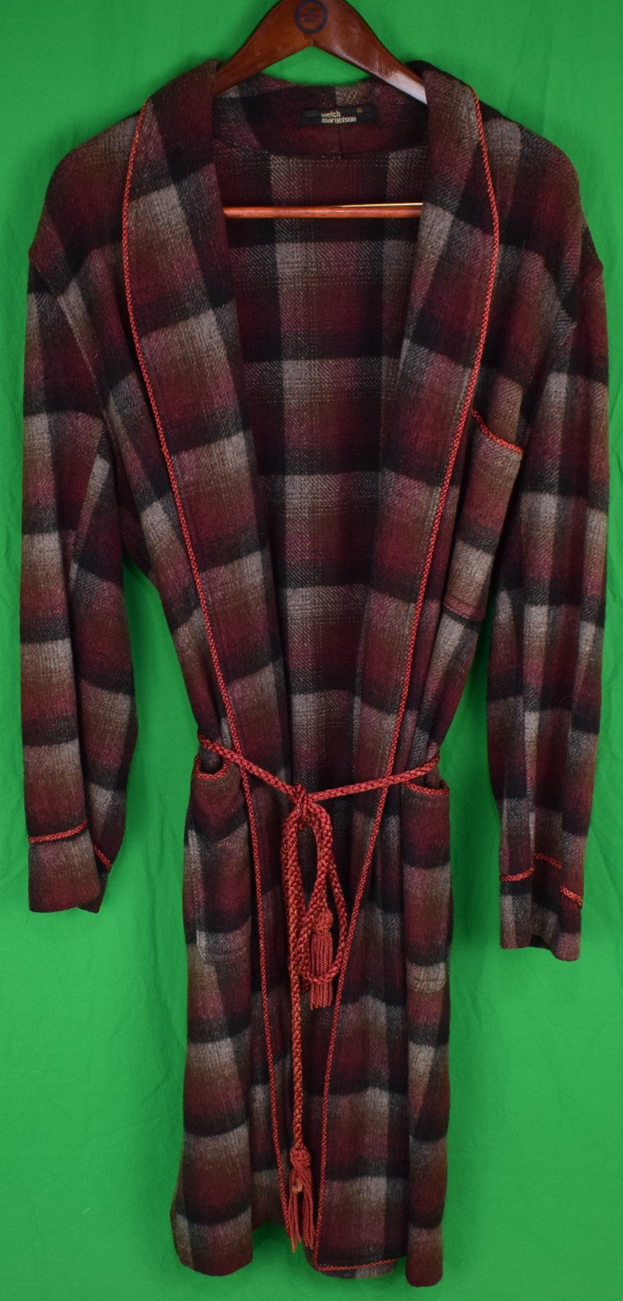 Welch Margetson English Burg/ Grey Plaid Flannel Dressing Gown/ Robe S Welch Margetson English Burg/ Grey Plaid Flannel Dressing Gown/ Robe S