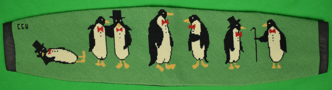 "Hand-Needlepoint 7 Tux Clad Penguins Cummerbund" (New/ Old Stock) (SOLD)