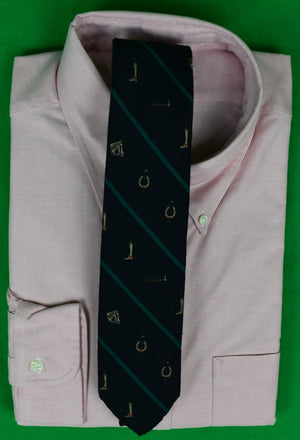 Polo By Ralph Lauren Wool/ Silk Equestrian Motif Black w/ Green Stripe Tie