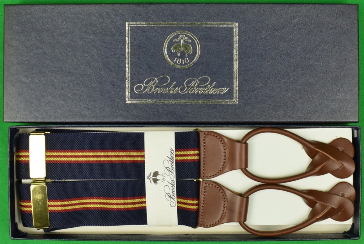"Brooks Brothers Navy w/ Burg & Gold Stripe Braces" (New/ Old c1980s Deadstock in Box!) (SOLD)