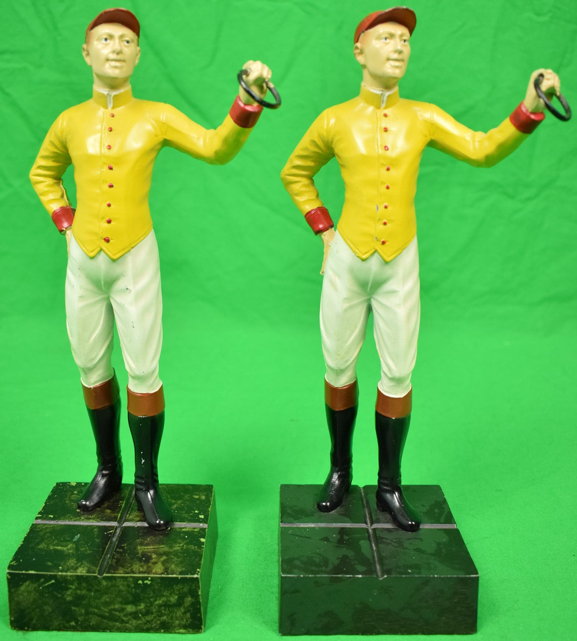 Pair of "21" Club c1950s Yellow w/ Red Cap Jockey Bookends (SOLD)