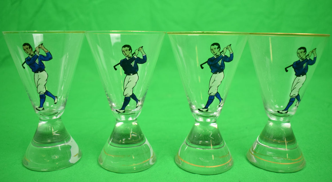 "Set x 4 Yale Golfer Hand-Painted Cordial Glasses"