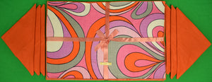 Box Set Of 6 Orange & Pink Swirl Linen Placemats w/ Matching Orange Napkins (SOLD)