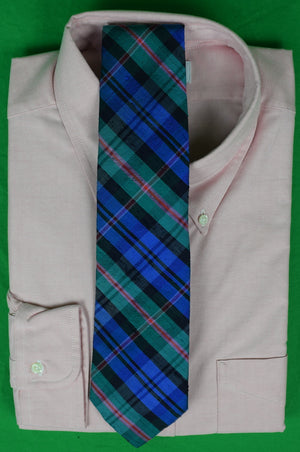 "J. Press Shantung Raw Silk Royal Blue/ Green Tartan Plaid Tie" (NWT)