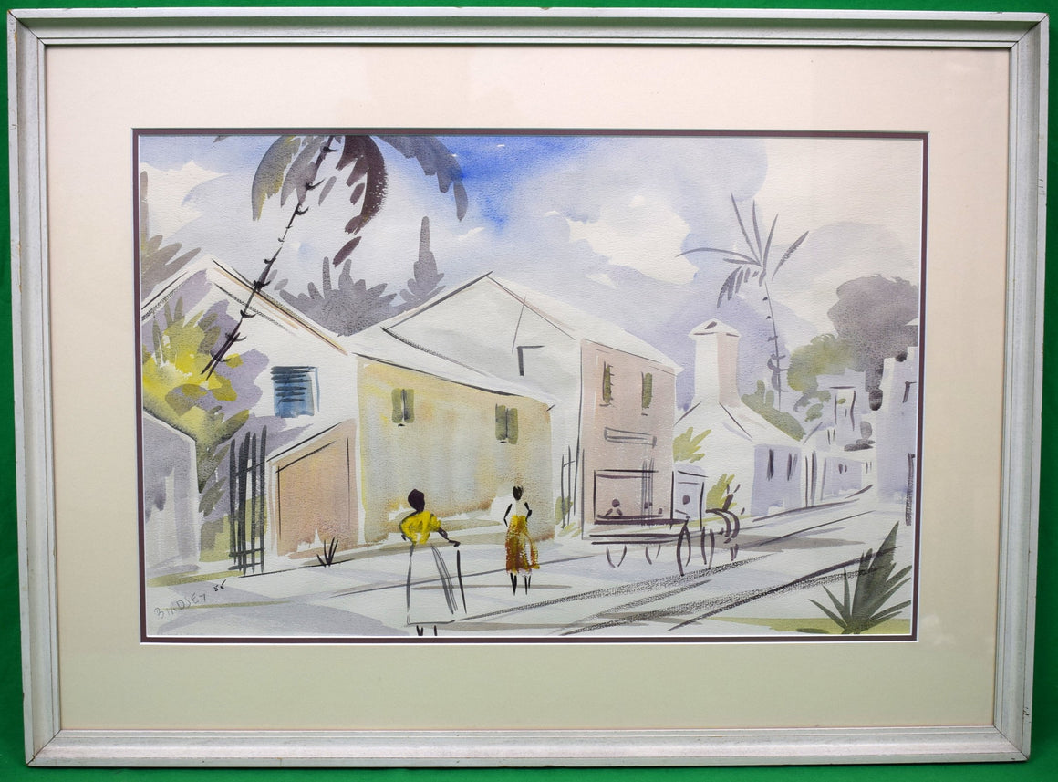 "Bermuda Island Street Scene" c1955 Watercolour By Alfred Birdsey