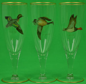 "Set Of 3 Cyril Gorainoff Hand-Painted Waterfowl Pilsner Glasses"