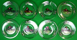 Set Of 8 Hand-Painted Fox-Hunt Salad Glass Plates