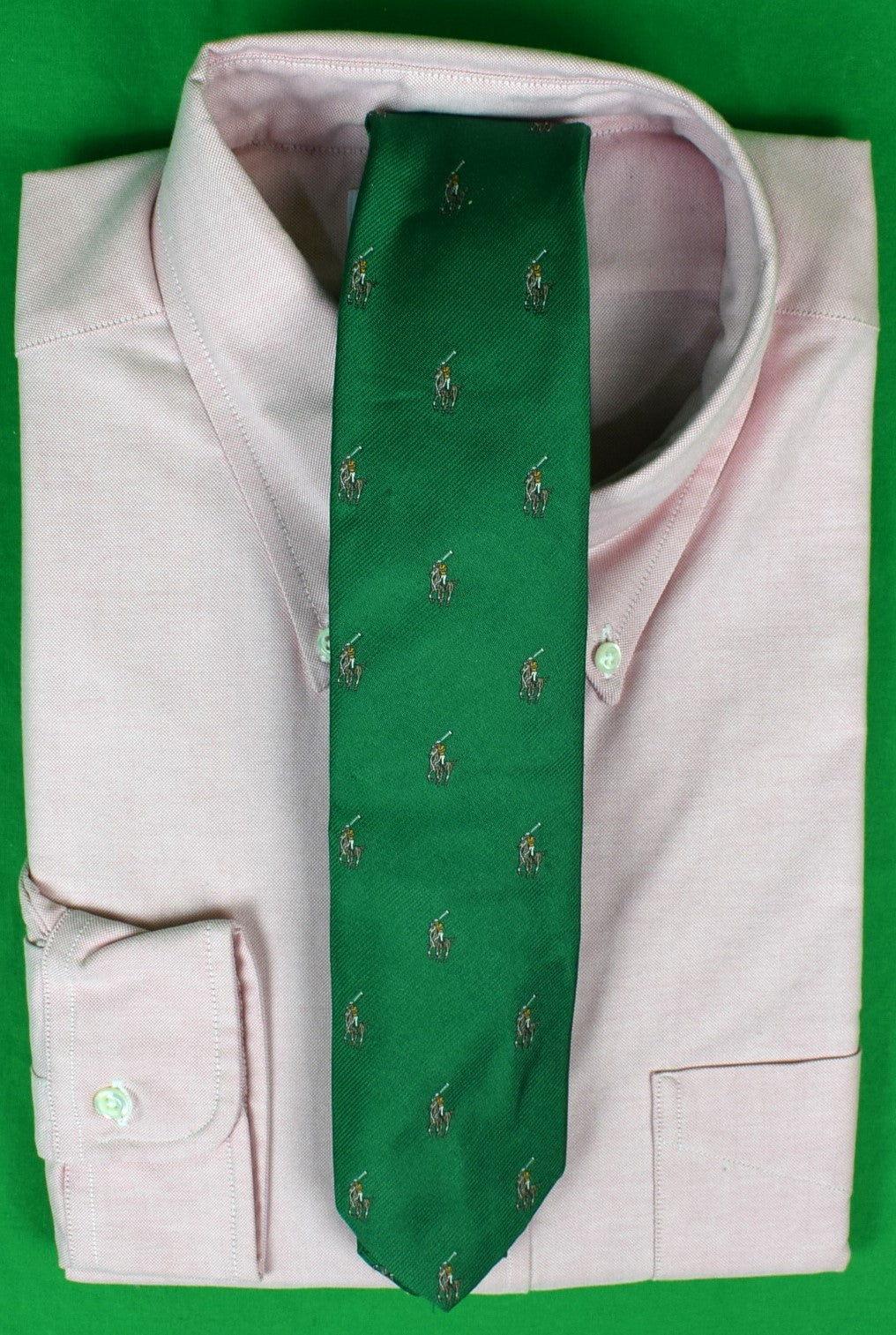Polo By Ralph Lauren Green Equestrian RL Logo Print Tie
