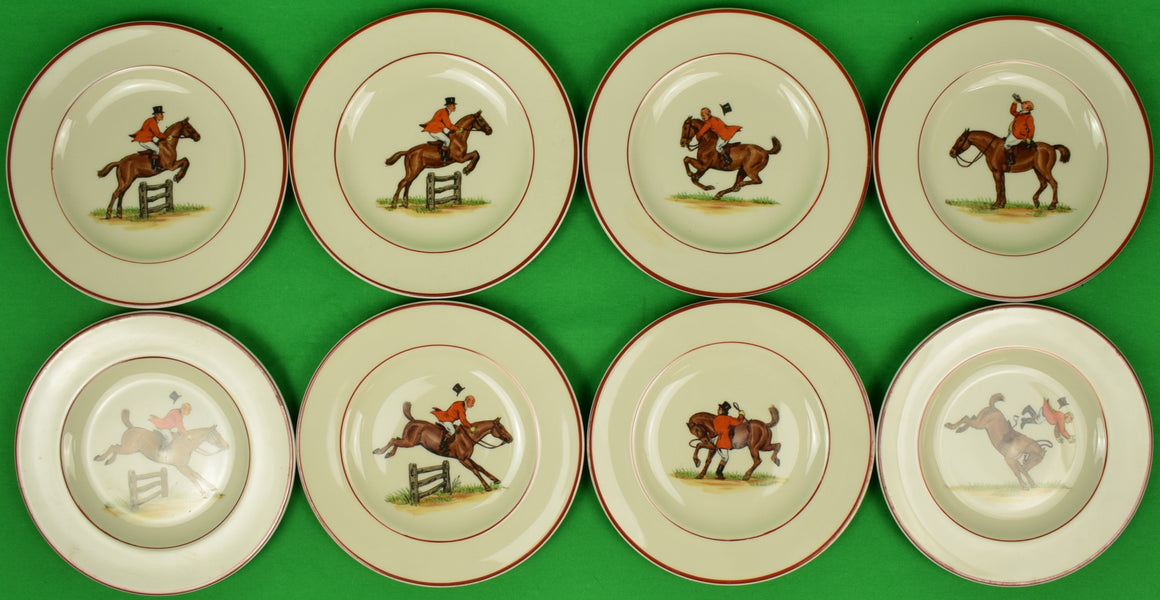 Set of 8 Abercrombie & Fitch Fox-Hunter c1940s Hand-Painted Bread Plates
