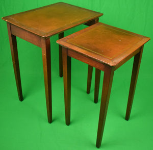 Set Of Two English Stacking Side Tables (2) w Gilt Leather Tops