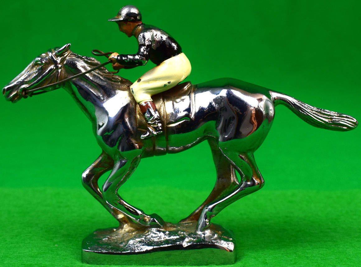 Hand-Painted Jockey On Chrome Racehorse Car Mascot