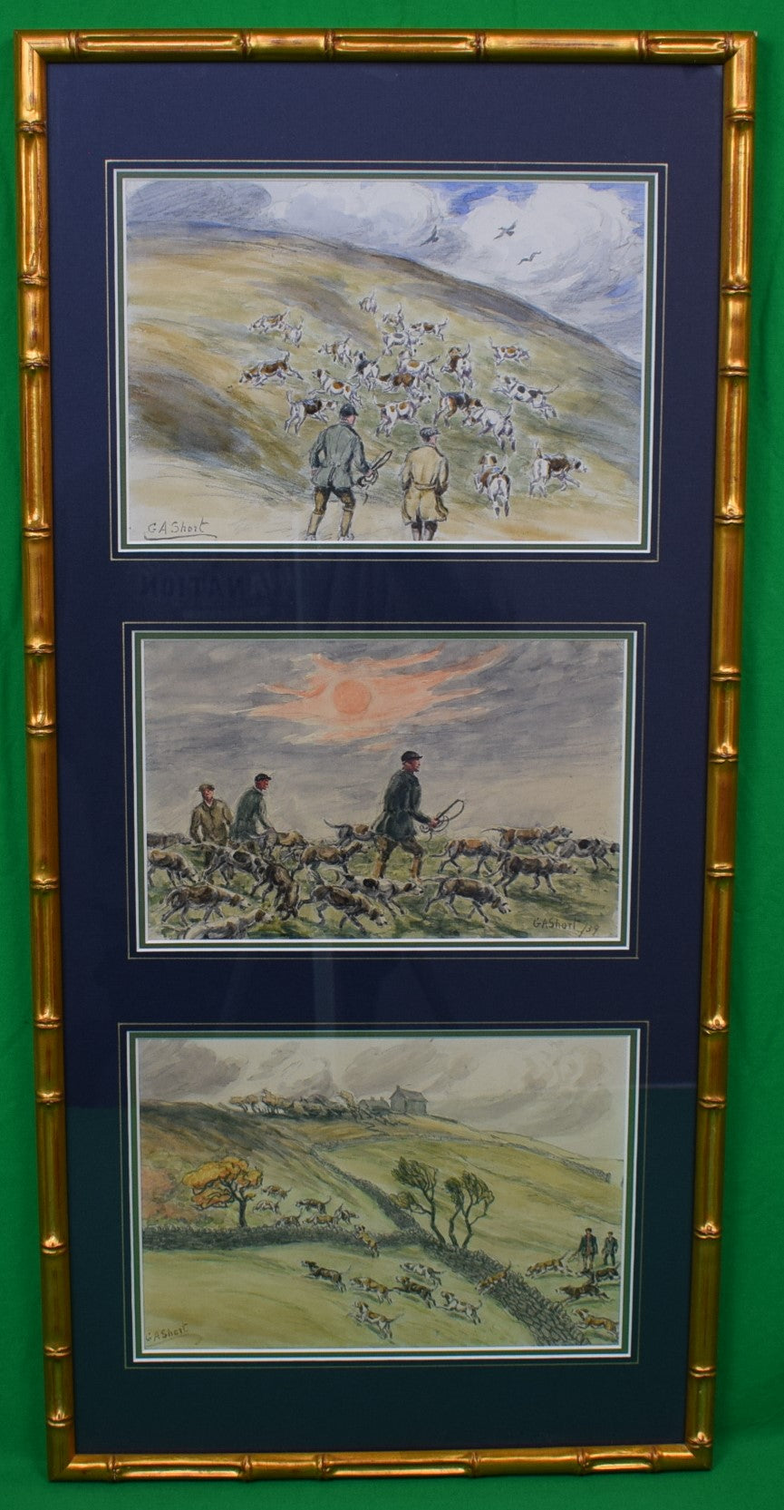 Beagling Triptych 1939 Watercolour By George A. Short