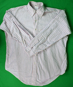 Brooks Brothers Pink/ Blue Butcher Stripe OCBD Shirt Sz 16 1/2- 4