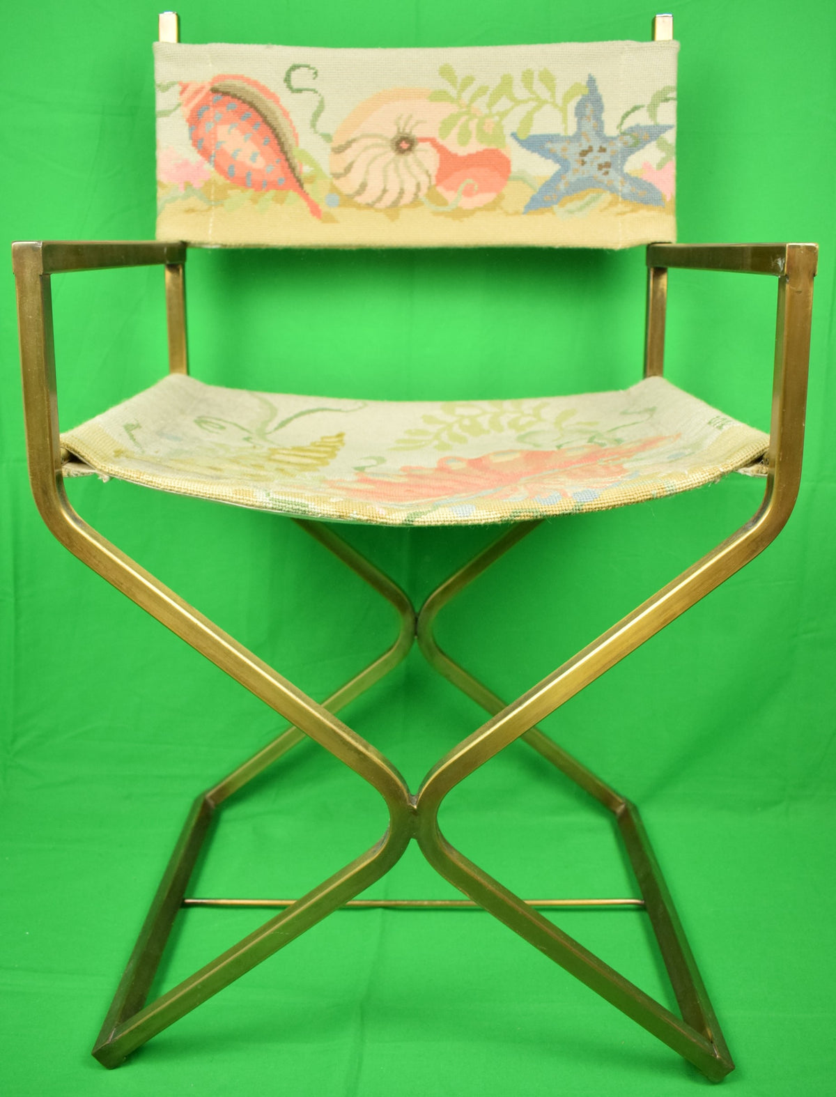 Palm Beach Seashells c1960s HandNeedlepoint Director's Chair (SOLD)