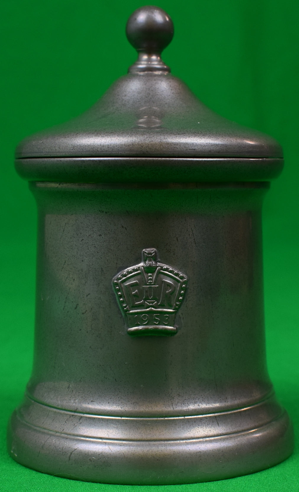"Abercrombie & Fitch 1953 E R Coronation Pewter Tea Caddy Canister"