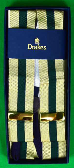 "Drake's Green/ Gold Repp Stripe Braces Made In England" (New In Box)