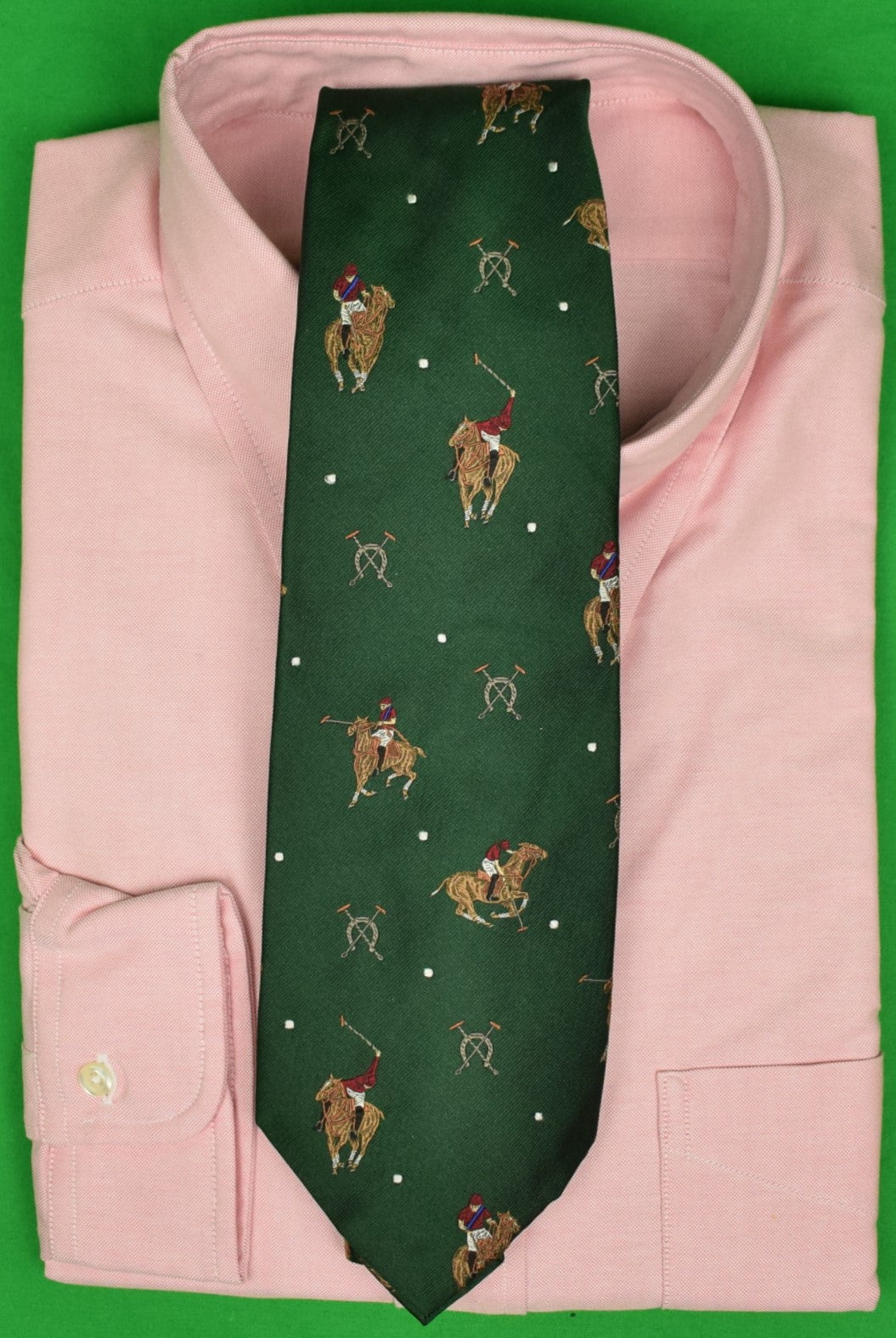 Polo by Ralph Lauren Hunter Green Polo Player Motif Jacquard Silk Tie Polo by Ralph Lauren Hunter Green Polo Player Motif Jacquard Silk Tie