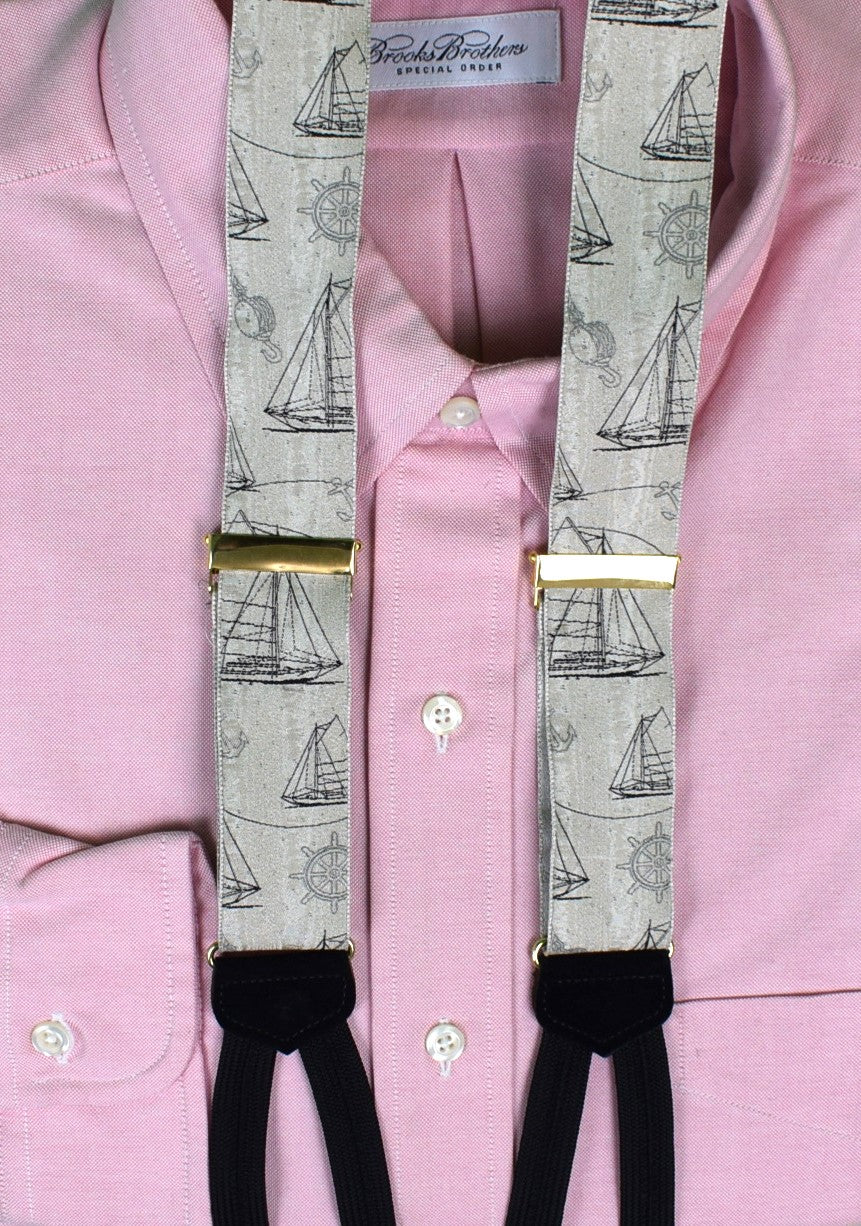 Trafalgar Blush Pink Silk Suspenders, Brown Leather Button End Braces/Brass  - Conseil scolaire francophone de Terre-Neuve et Labrador