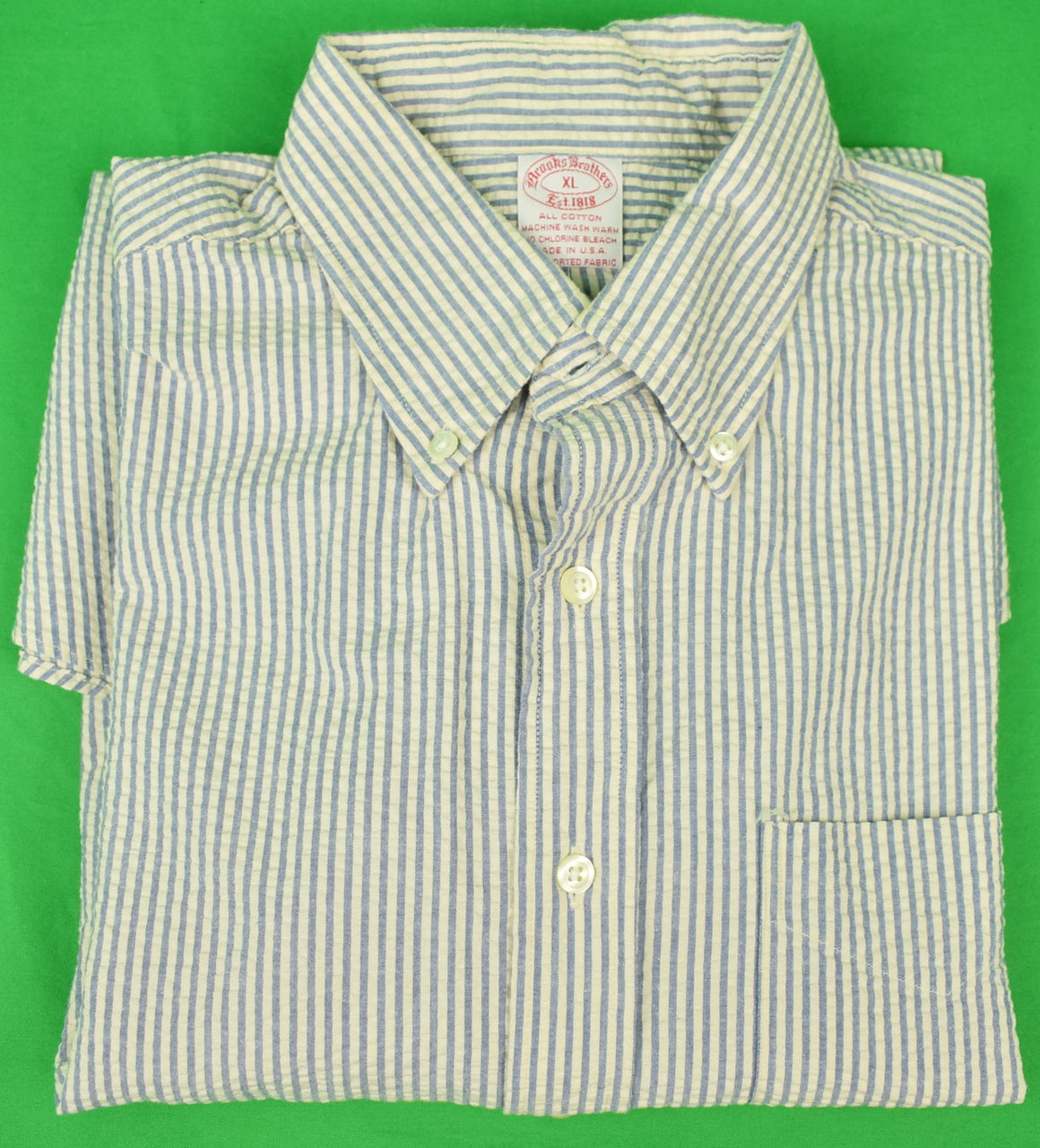 Brooks Brothers Blue/ White Crinkle Seersucker B/D Shirt Sz XL
