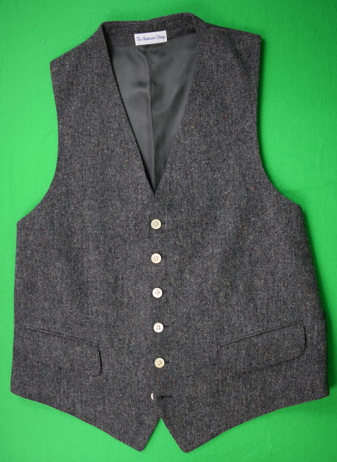 The Andover Shop Char Grey Donegal Tweed Vest Sz 41 Tall