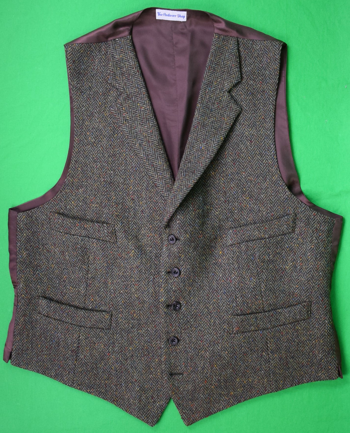 The Andover Shop Olive Donegal Herringbone Vest w/ Lapel Sz 42