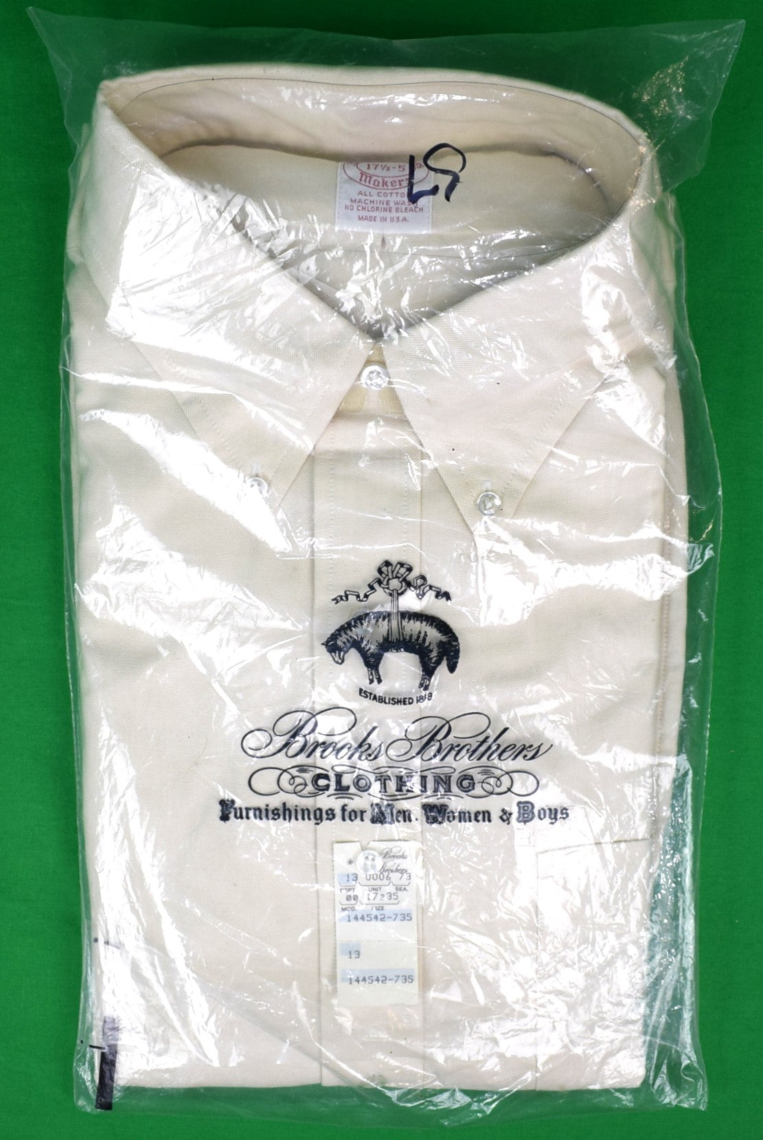 "Brooks Brothers c1980s Ecru OCBD Dress Shirt" Sz 17 1/2-5 (DEADSTOCK w/ BB Tag)