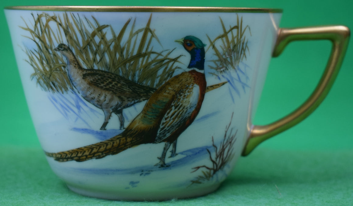 "Abercrombie & Fitch Hand-Painted Pheasants Cup w/ Gold Handle"