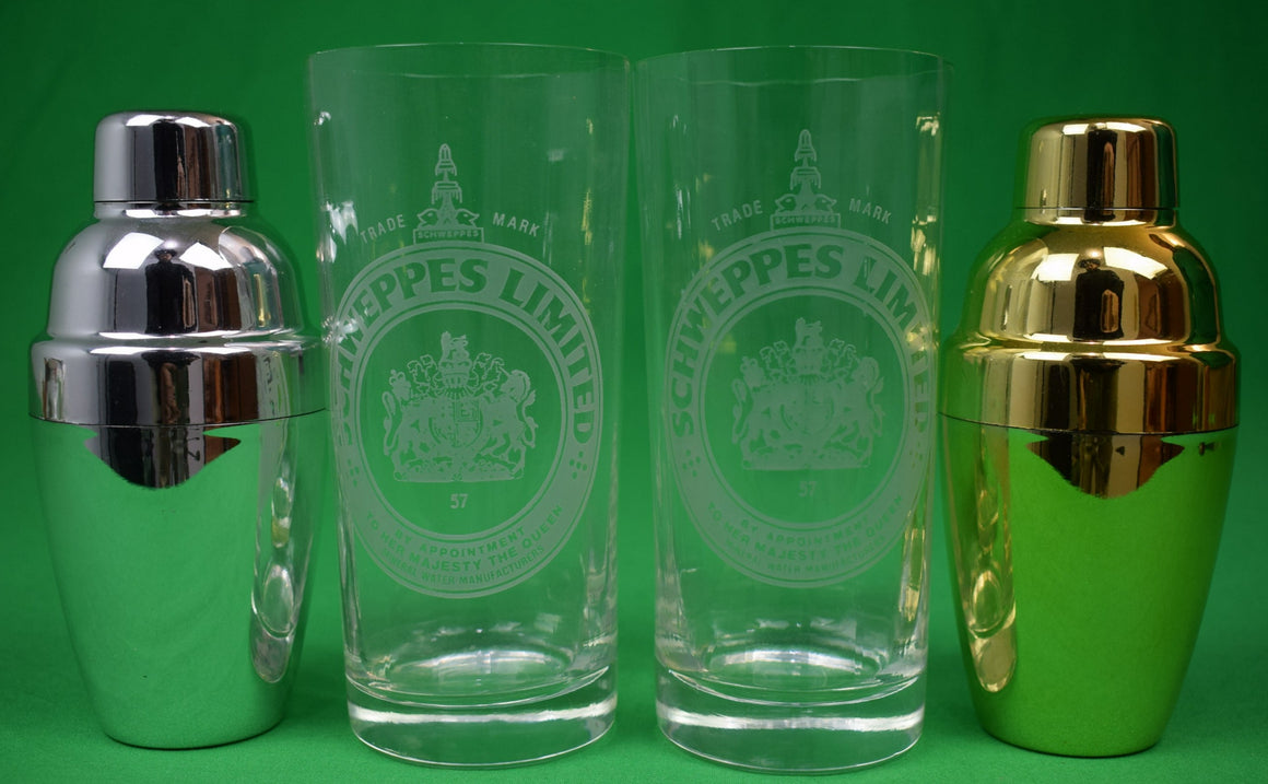 "Set x 2 Schweppes Limited Highball Glasses w/ Single Serving Shakers"