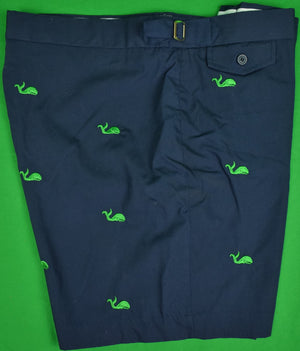 O'Connell's Navy Poplin Swim Trunks w/ Embroidered Green Whales Sz: 42"W