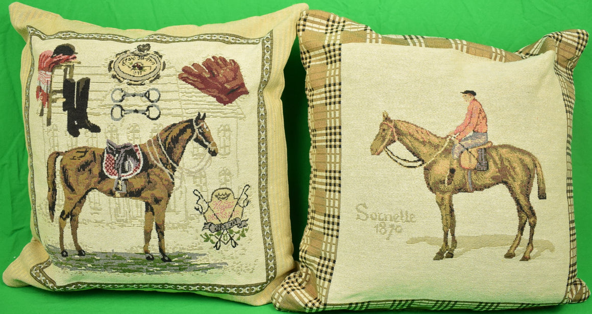 Set of 2 Equestrian Themed English Pillows Sz: 16" x 16" (New!)