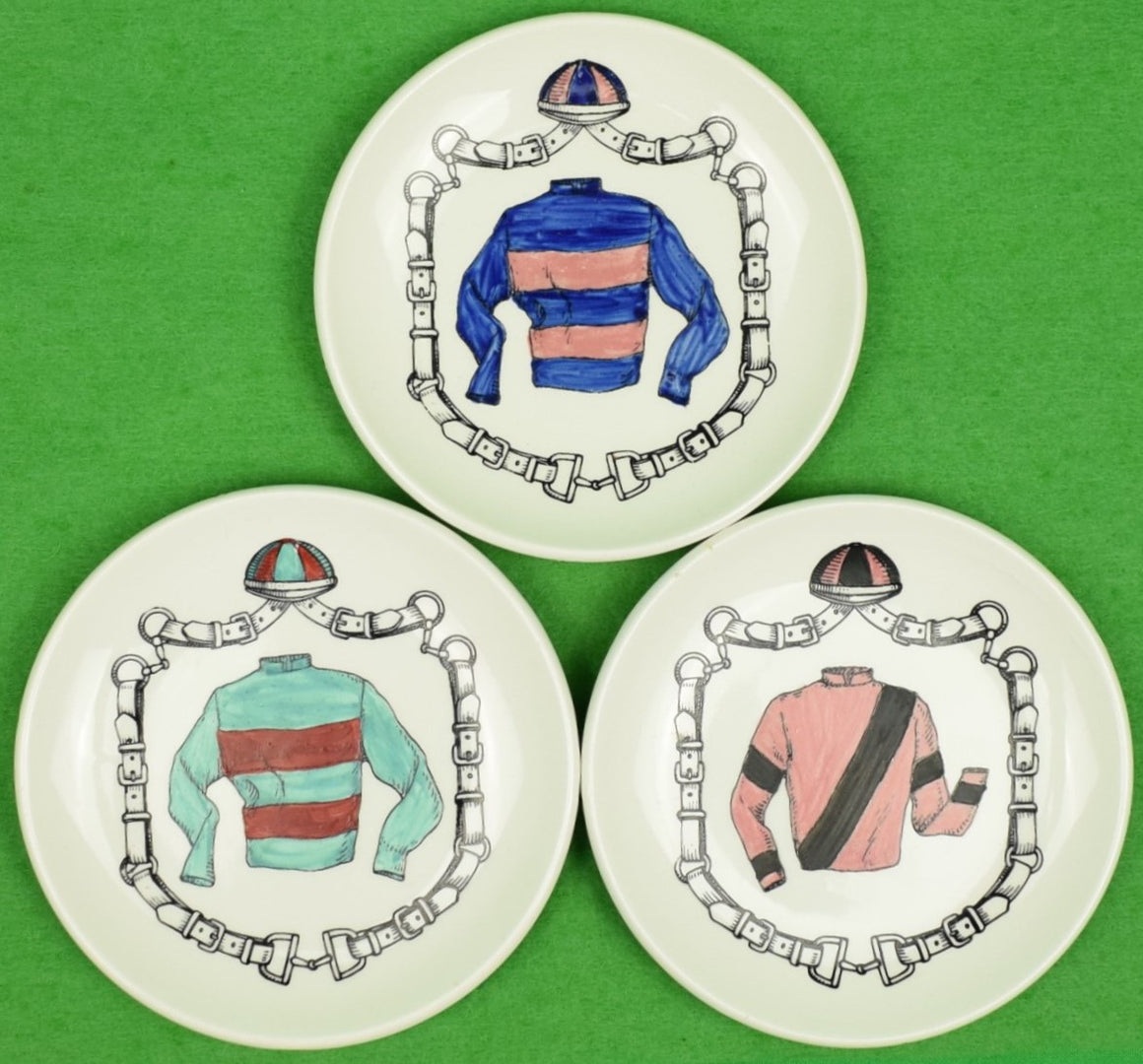 "Set of 3 Jockey Silks Ceramic Coasters Made in Italy"