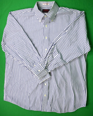 O'Connell's Blue/ White Butcher/ Tape Stripe Broadcloth BD Shirt Sz 16 1/2-33