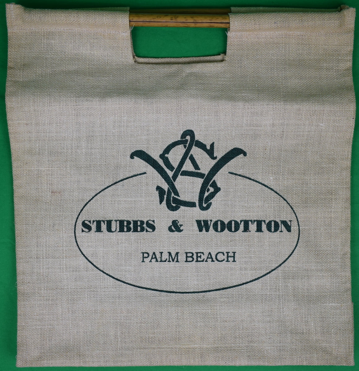 "Stubbs & Wootton Palm Beach Burlap Slipper Bag w/ Bamboo Handles"