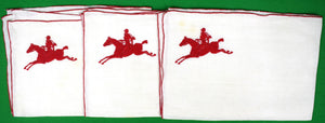 "Set x 3 Red Fox-Hunter On White Maderia Linen Cocktail Napkins/ Placemats"
