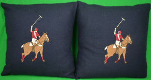 "Pair Of Navy Merino Wool Flannel Polo Player Pillows" (SOLD)