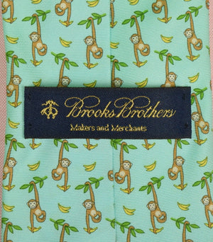"Brooks Brothers Blue/ Green Italian Silk Tie w/ Dangling Monkey/ Banana Motif" (New w/ BB Tag) (SOLD)