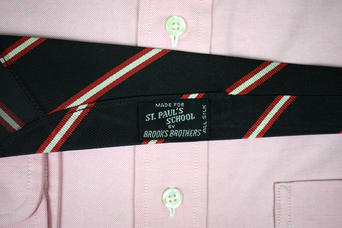 "Brooks Brothers Made For St Paul's School Repp Navy w/ Red/White Stripe Boy's Silk Tie"
