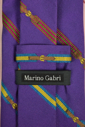 "Marino Gabri Purple Italian Silk Twill w/ Equestrian Motif Stripe Tie"