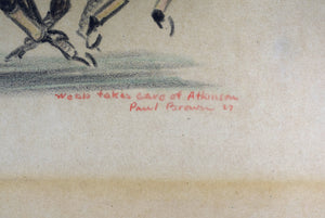"Paul Brown 'Webb Takes Care Of Atkinson' c1929 Conte Crayon Polo Drawing"