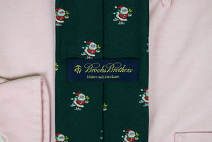 "Brooks Brothers Makers And Merchants Santa Ice Skating Green Silk Tie" (New w/ BB Tag)