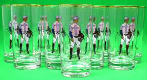 Set Of 10 Jockey Highball Cocktail Glasses Hand-Painted by Robert Riger