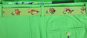 Smathers & Branson Green 13 Trout Fly Hand-Needlepoint Belt Sz: 42