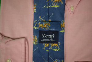 Drake's Handmade At No. 3 Haberdasher St London Blue Polo Player Tie