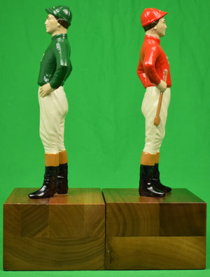 Pair x "21" Club Red/ Green Jockey Statue/ Bookends