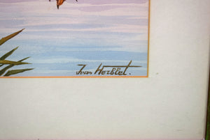 "2 Ducks In Flight", Watercolour by Jean Herblet Ex- C.Z. Guest Collection