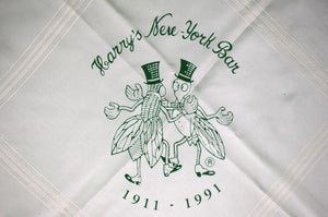 "Harry's New-York Bar 1911-1991 Cream Silk Pocket Square Made In England" (New)