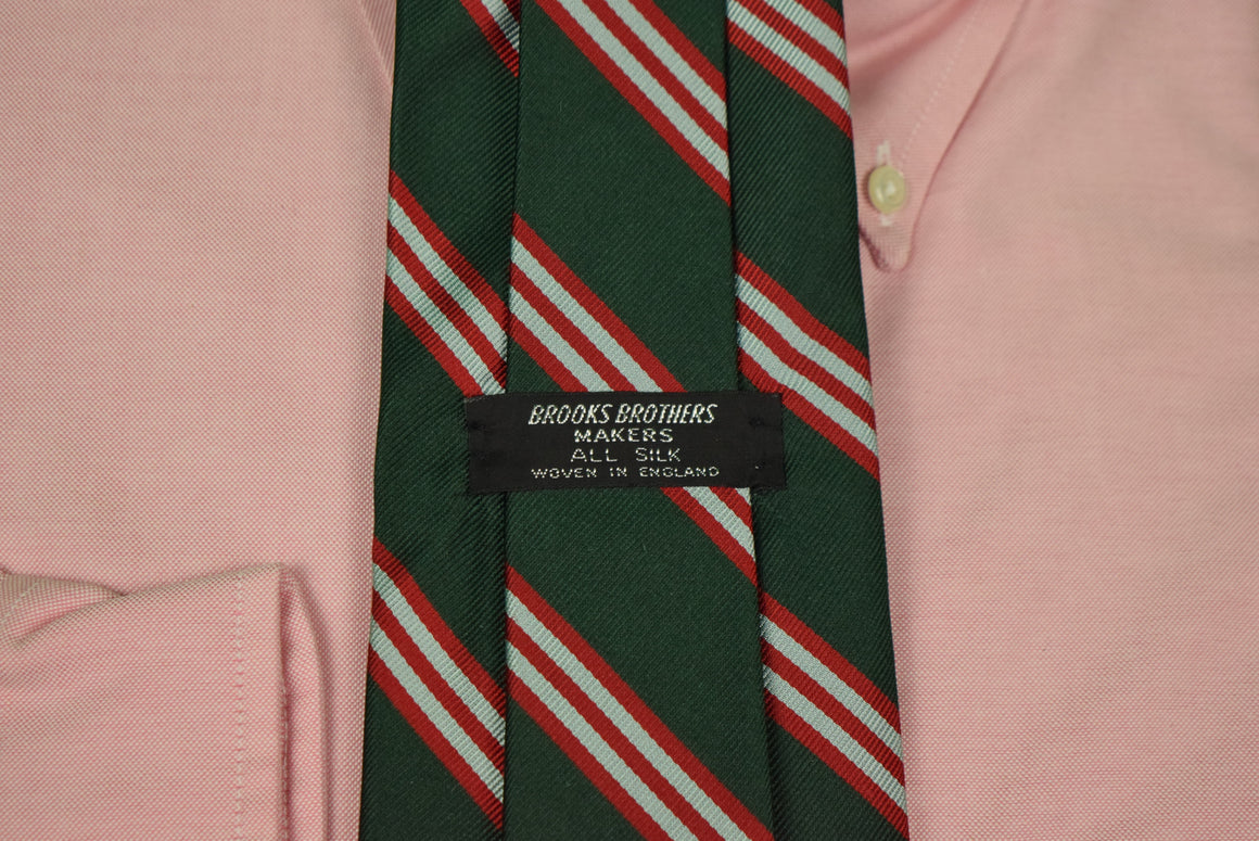 "Brooks Brother Hunter Green w/ Red Repp Stripe English Silk Tie" (SOLD)