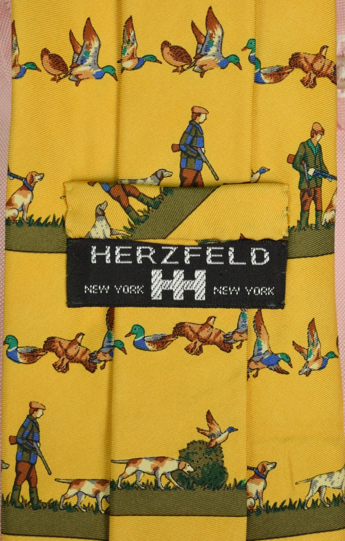 "Herzfeld Gold Silk Tie w/ Duck Hunting Motif"