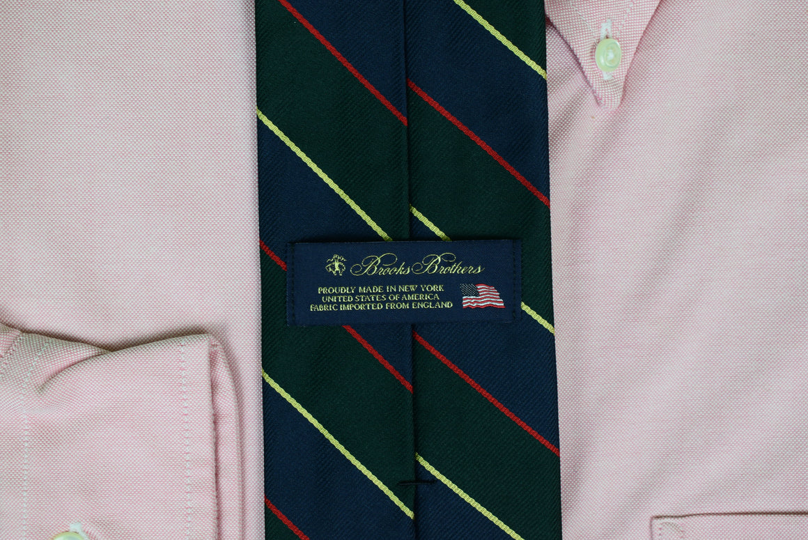 "Brooks Brothers Argyll & Sutherland Repp Stripe Green/ Navy Silk Tie" (New w/ BB Tag) (SOLD)